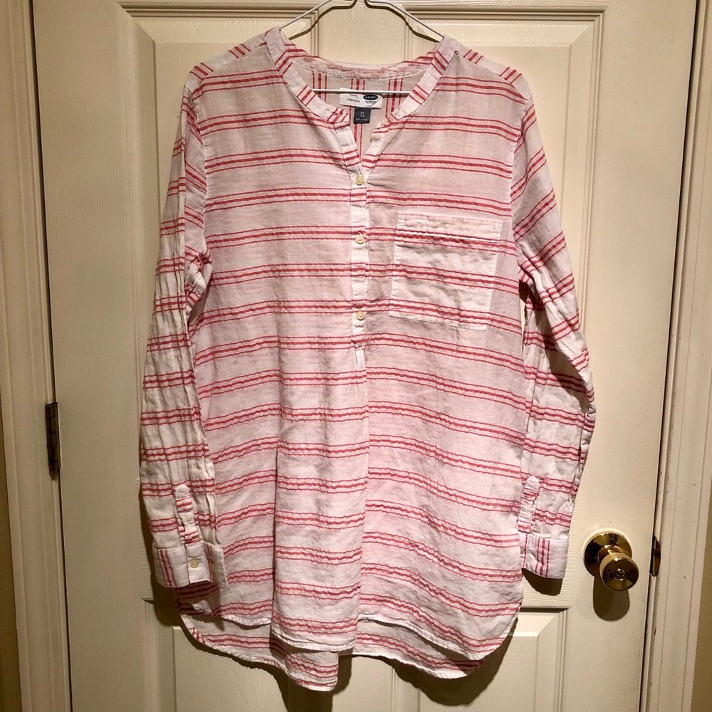 Old Navy white tunic XL with red pink coral, swim cover up